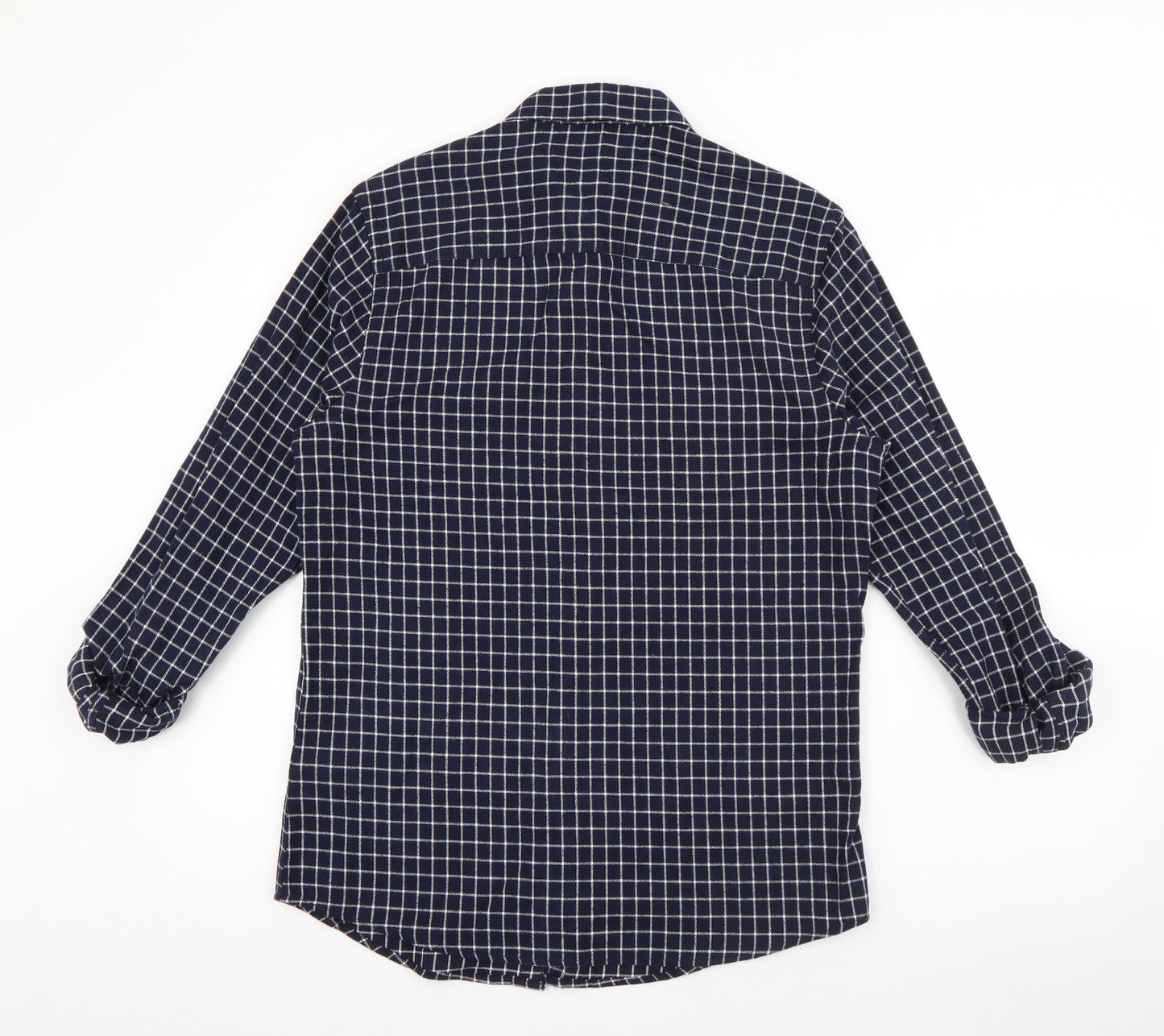 Nigel Hall Mens Blue Plaid Cotton  Button-Up Size M Collared Button