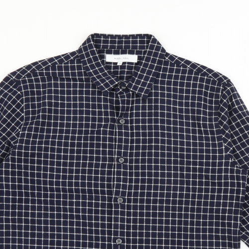Nigel Hall Mens Blue Plaid Cotton  Button-Up Size M Collared Button