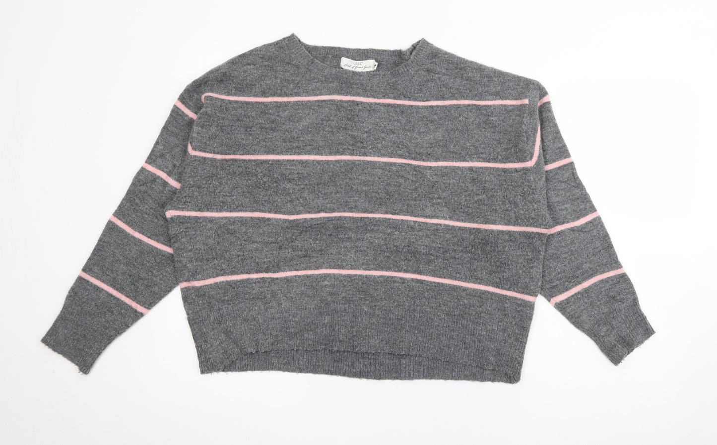 H&M Womens Grey Crew Neck Striped Polyester Pullover Jumper Size S