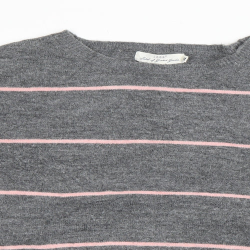 H&M Womens Grey Crew Neck Striped Polyester Pullover Jumper Size S