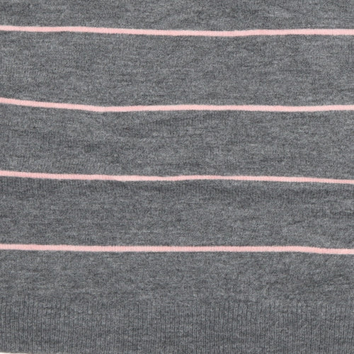H&M Womens Grey Crew Neck Striped Polyester Pullover Jumper Size S