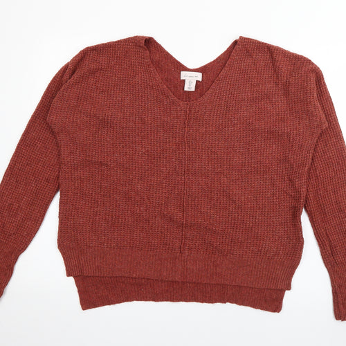 If it were me Womens Red V-Neck  Cotton Pullover Jumper Size L