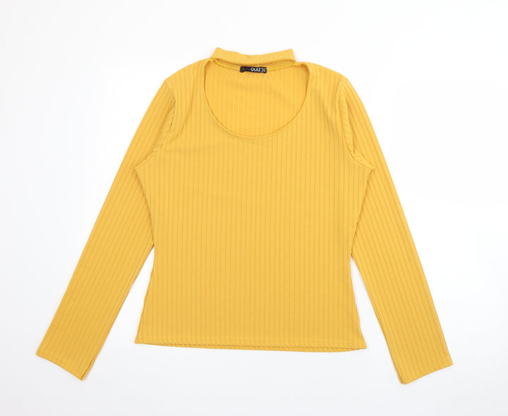 Quiz Womens Yellow Crew Neck  Polyester Pullover Jumper Size 14