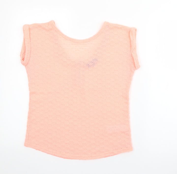 New Look Womens Pink  Polyester Basic T-Shirt Size 8 Round Neck