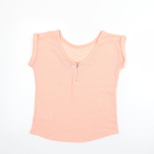 New Look Womens Pink  Polyester Basic T-Shirt Size 8 Round Neck