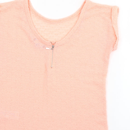 New Look Womens Pink  Polyester Basic T-Shirt Size 8 Round Neck