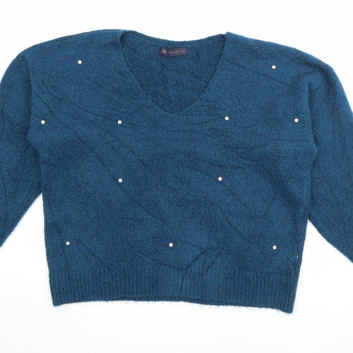 Marks and Spencer Womens Blue V-Neck  Acrylic Pullover Jumper Size 12