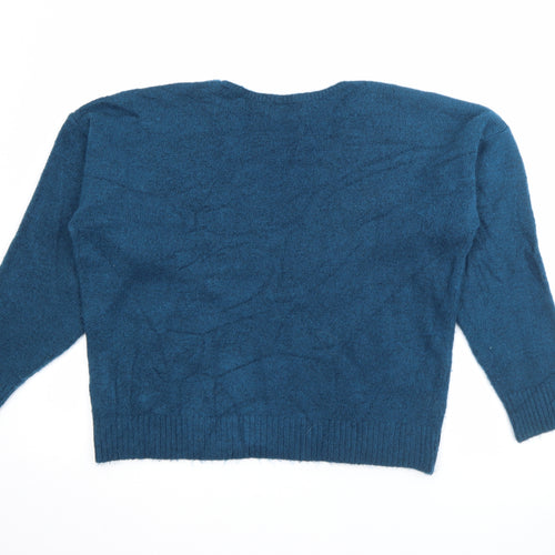 Marks and Spencer Womens Blue V-Neck  Acrylic Pullover Jumper Size 12