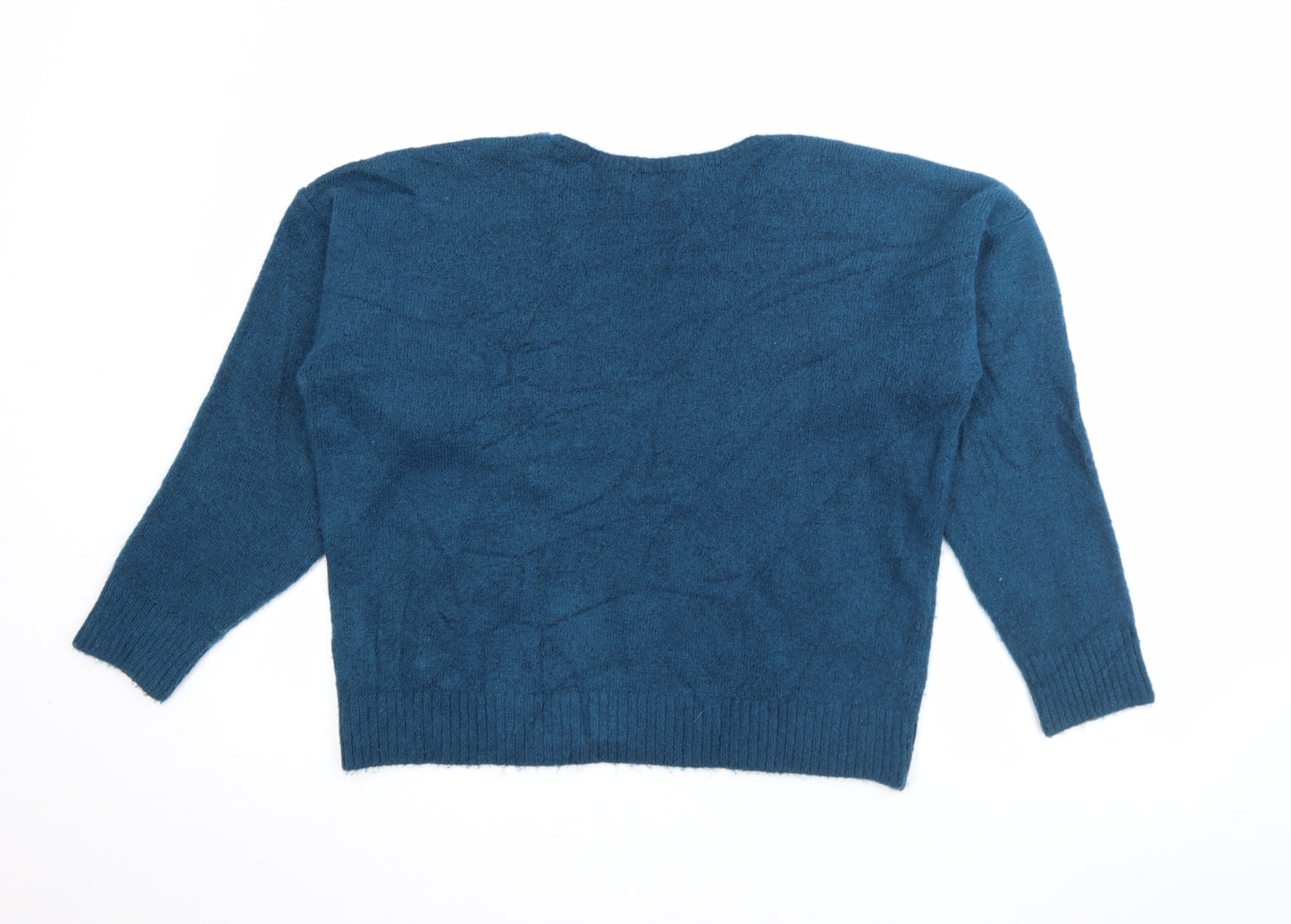 Marks and Spencer Womens Blue V-Neck  Acrylic Pullover Jumper Size 12