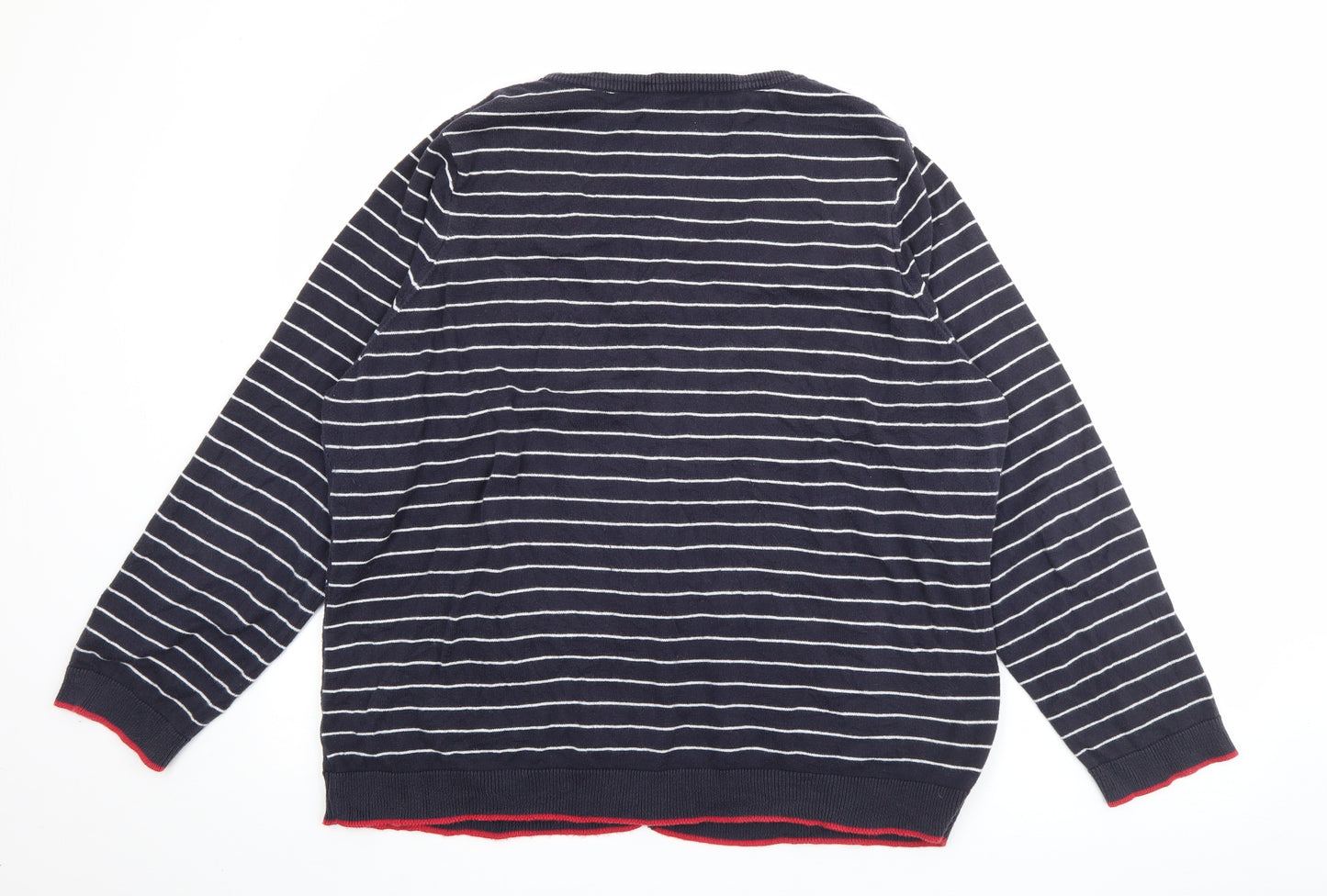 Per Una Womens Blue Crew Neck Striped Cotton Cardigan Jumper Size 22