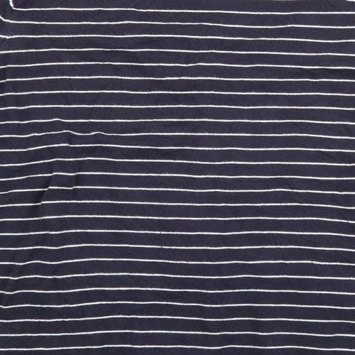 Per Una Womens Blue Crew Neck Striped Cotton Cardigan Jumper Size 22
