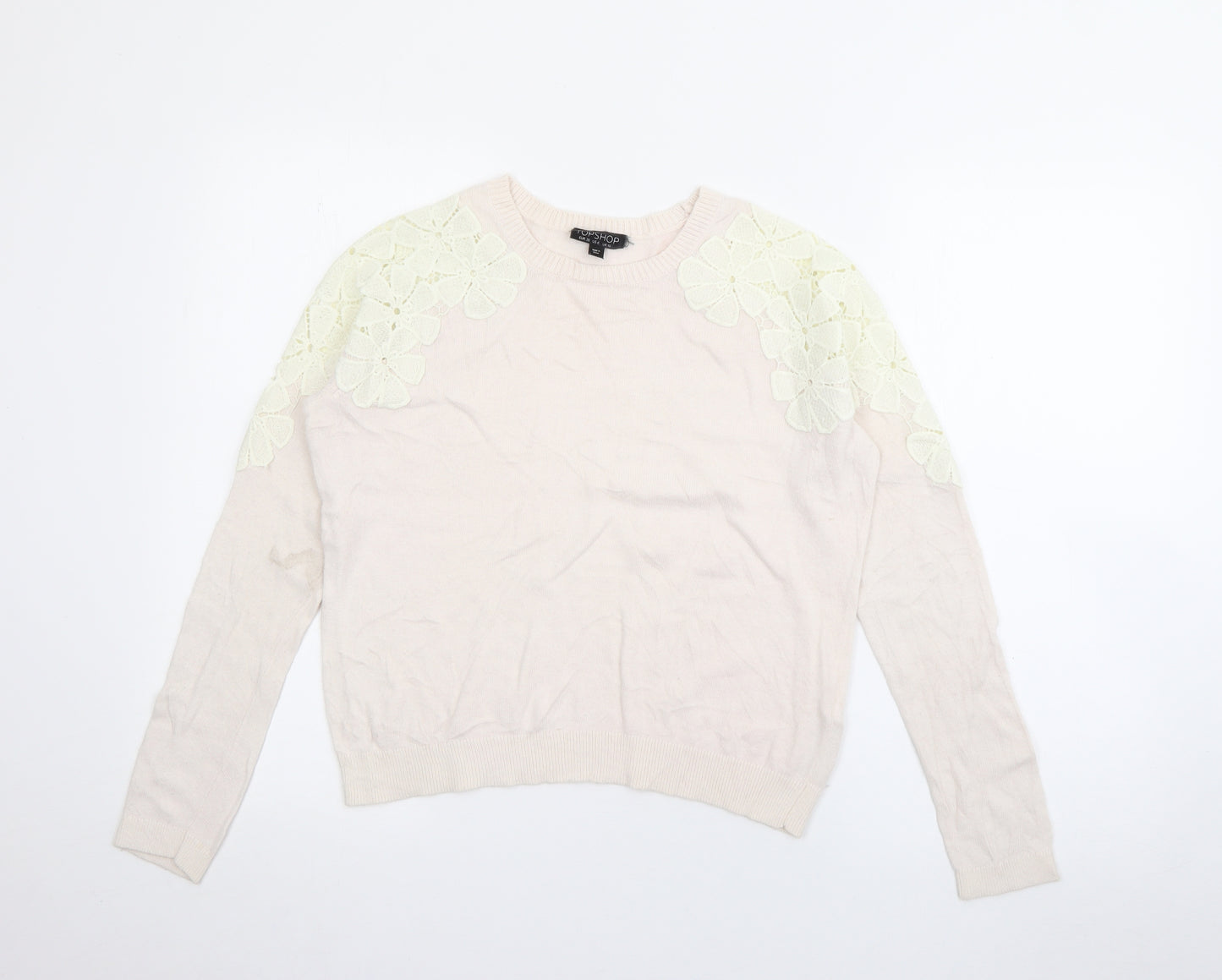 Topshop Womens Pink Crew Neck  Nylon Pullover Jumper Size 10