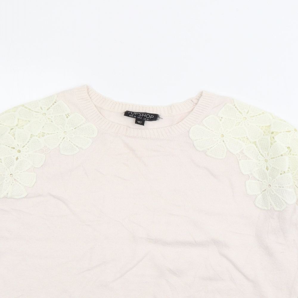 Topshop Womens Pink Crew Neck  Nylon Pullover Jumper Size 10