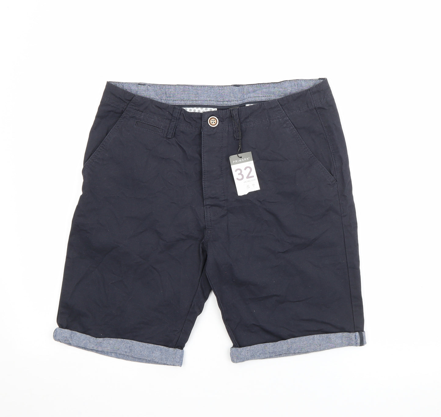 Primark Mens Blue  Cotton Chino Shorts Size 32 in L9 in Regular