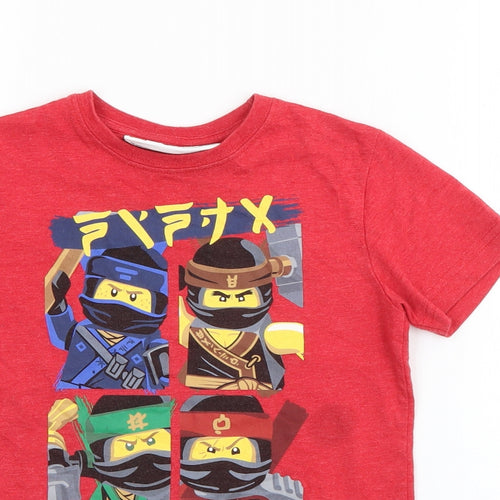 NEXT Boys Red  Cotton Pullover T-Shirt Size 4 Years Crew Neck  - Lego