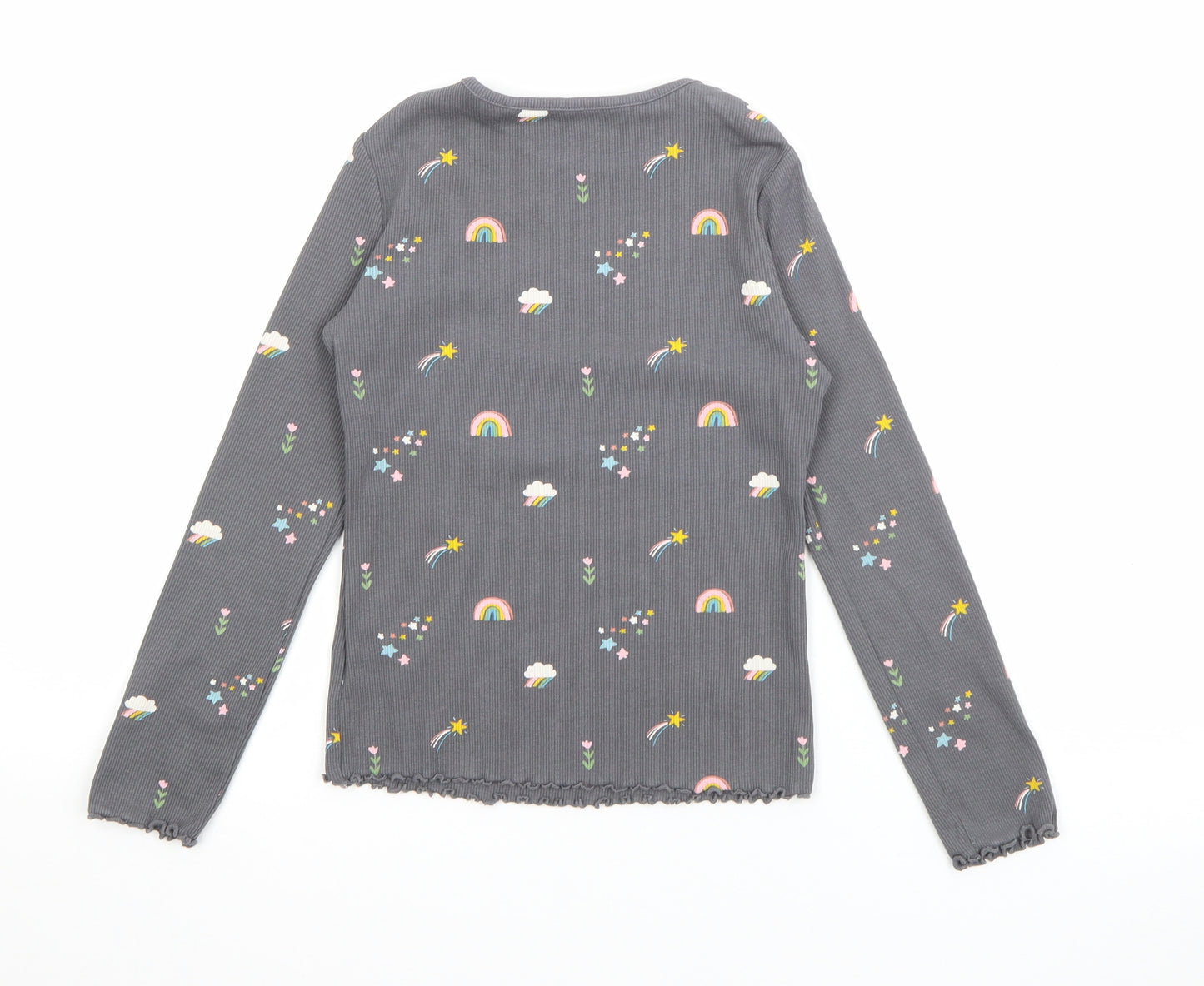 NEXT Girls Grey Crew Neck Geometric Cotton Pullover Jumper Size 5-6 Years   - Rainbow