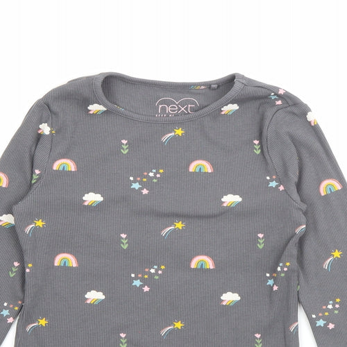 NEXT Girls Grey Crew Neck Geometric Cotton Pullover Jumper Size 5-6 Years   - Rainbow