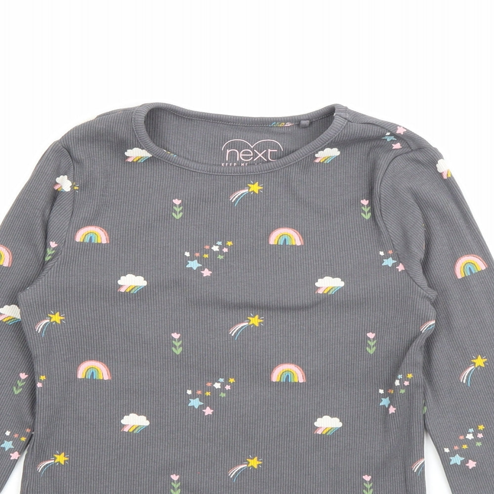 NEXT Girls Grey Crew Neck Geometric Cotton Pullover Jumper Size 5-6 Years   - Rainbow