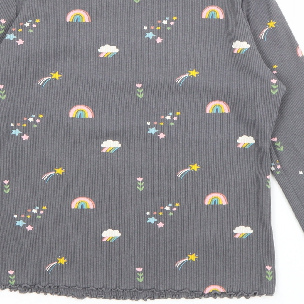 NEXT Girls Grey Crew Neck Geometric Cotton Pullover Jumper Size 5-6 Years   - Rainbow