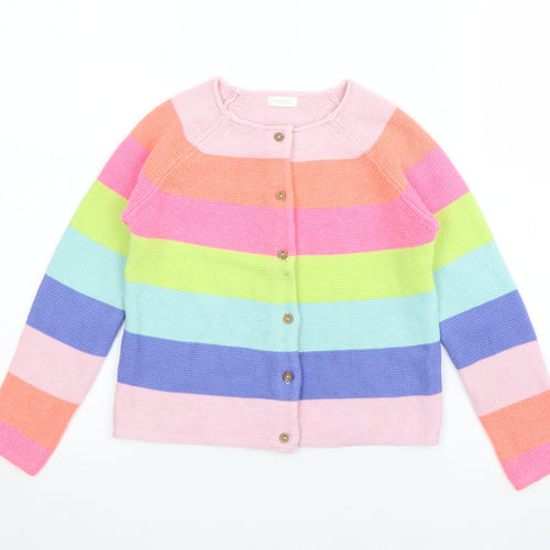 NEXT Girls Multicoloured Round Neck Striped Cotton Cardigan Jumper Size 6-7 Years  Button