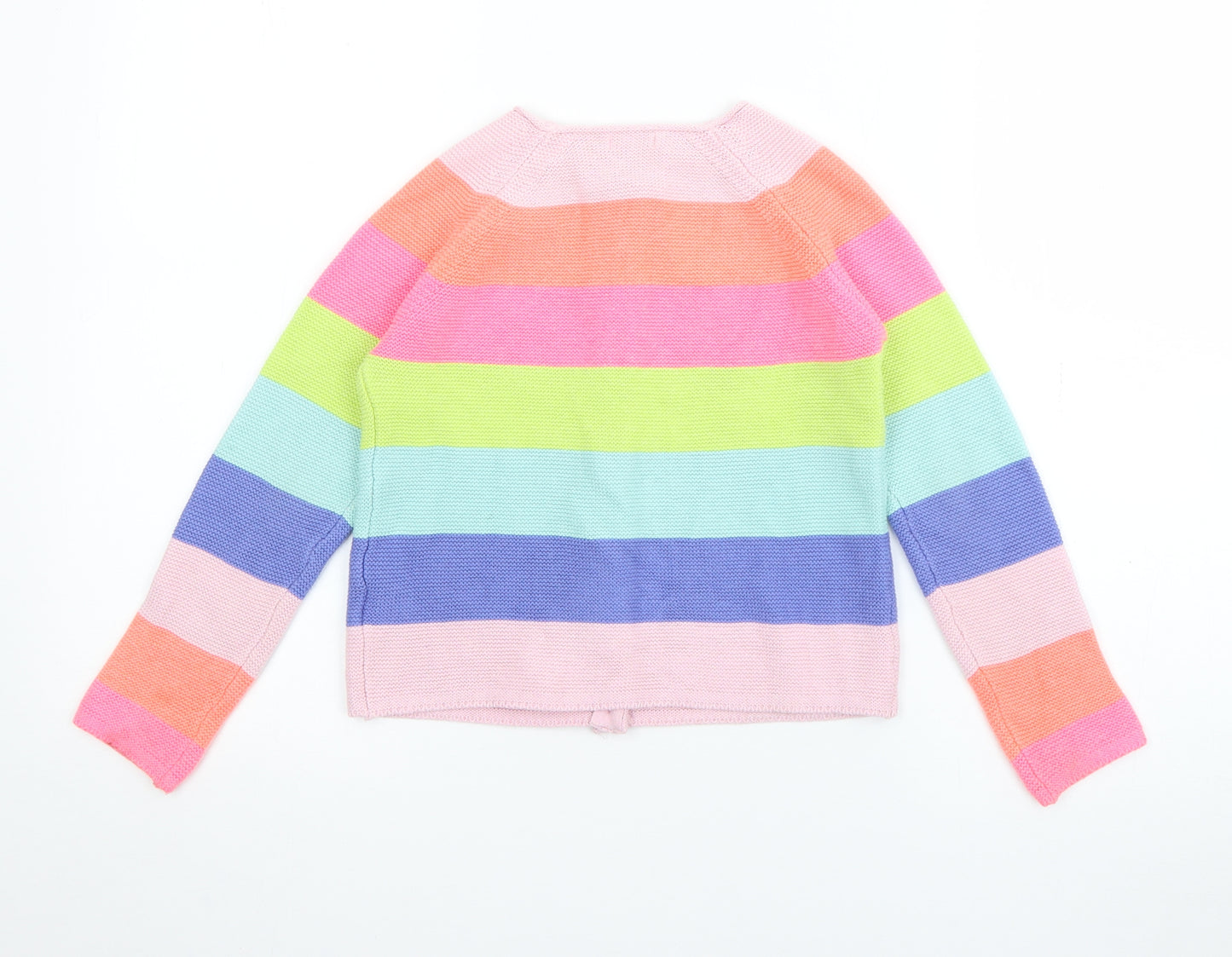 NEXT Girls Multicoloured Round Neck Striped Cotton Cardigan Jumper Size 6-7 Years  Button