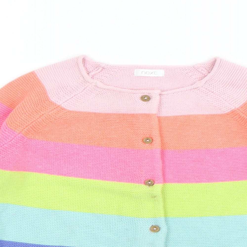 NEXT Girls Multicoloured Round Neck Striped Cotton Cardigan Jumper Size 6-7 Years  Button