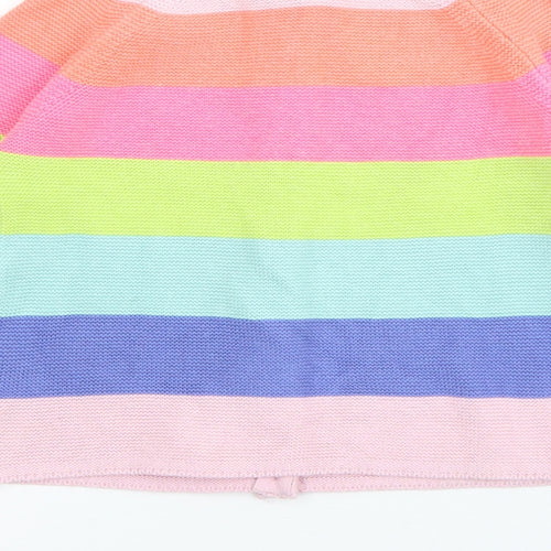 NEXT Girls Multicoloured Round Neck Striped Cotton Cardigan Jumper Size 6-7 Years  Button