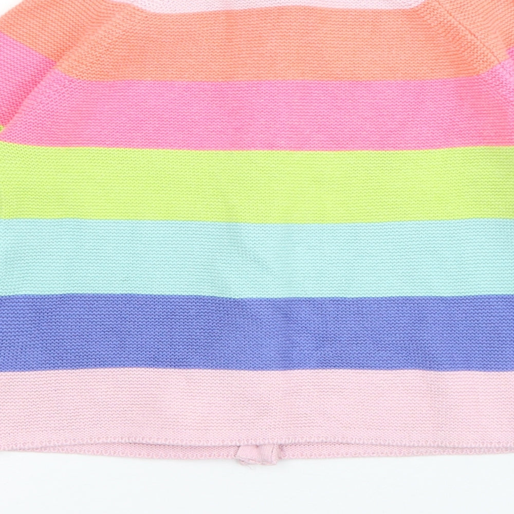 NEXT Girls Multicoloured Round Neck Striped Cotton Cardigan Jumper Size 6-7 Years  Button