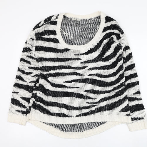 TU Womens Ivory Round Neck Animal Print Acrylic Pullover Jumper Size 14