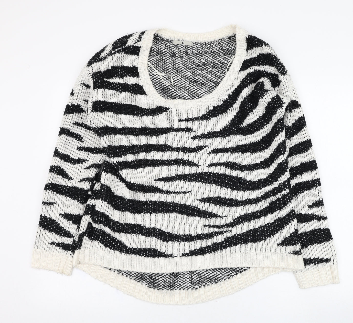 TU Womens Ivory Round Neck Animal Print Acrylic Pullover Jumper Size 14