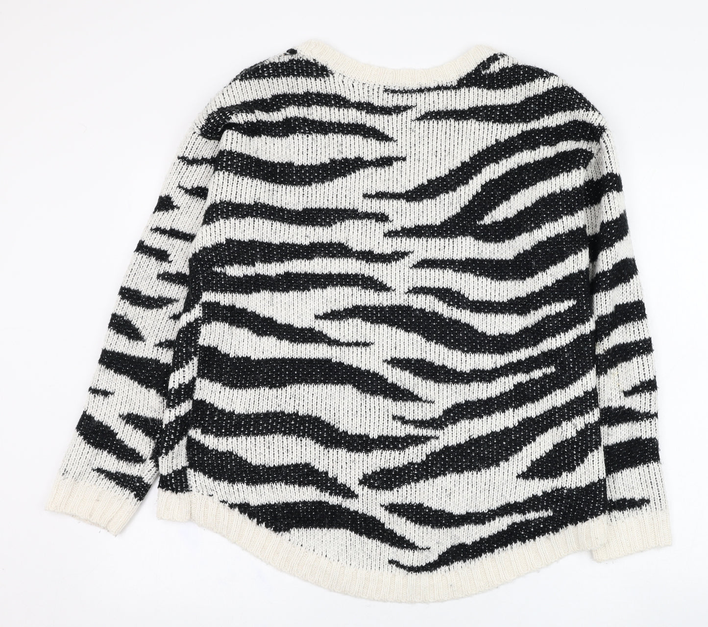 TU Womens Ivory Round Neck Animal Print Acrylic Pullover Jumper Size 14