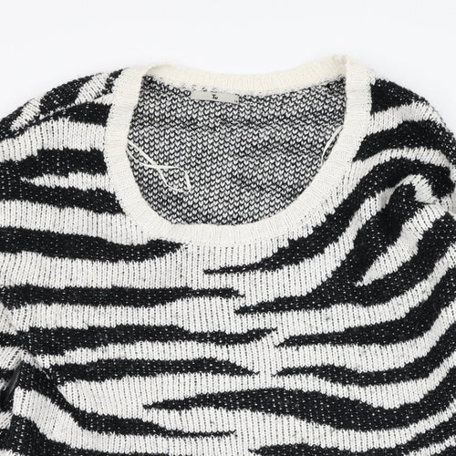TU Womens Ivory Round Neck Animal Print Acrylic Pullover Jumper Size 14