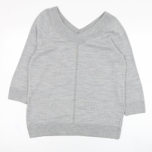TU Womens Grey V-Neck  Acrylic Pullover Jumper Size 10