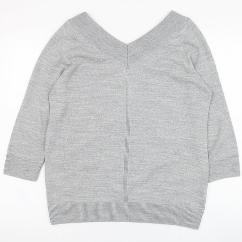 TU Womens Grey V-Neck  Acrylic Pullover Jumper Size 10