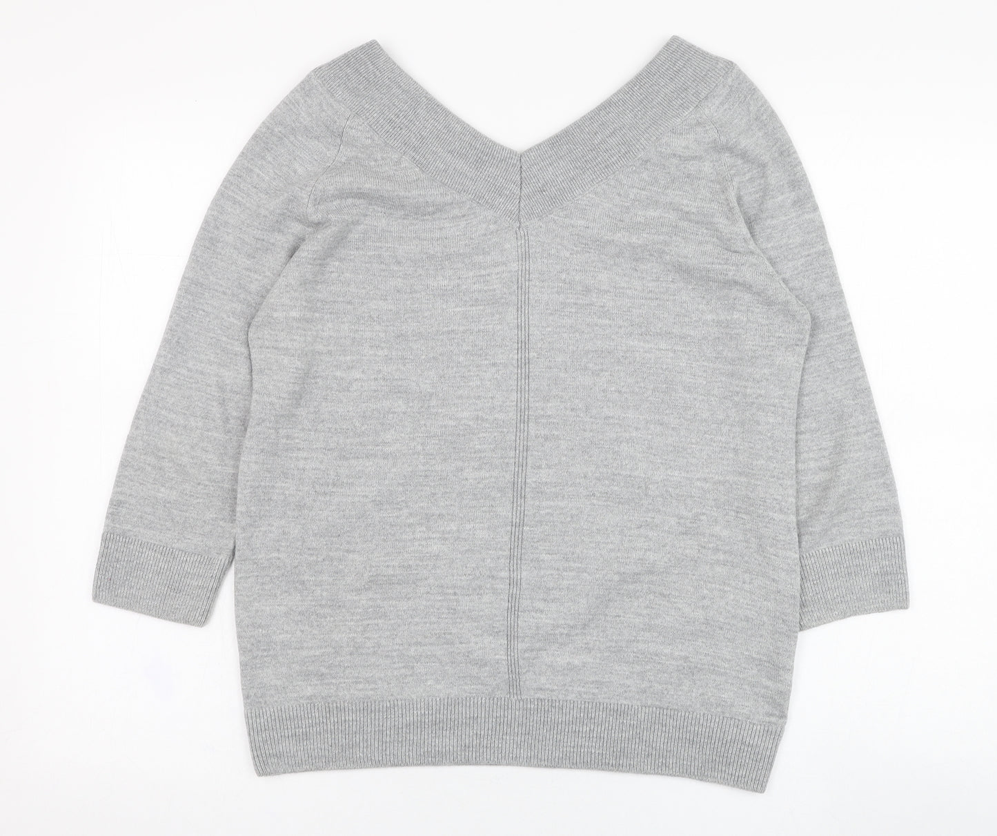 TU Womens Grey V-Neck  Acrylic Pullover Jumper Size 10