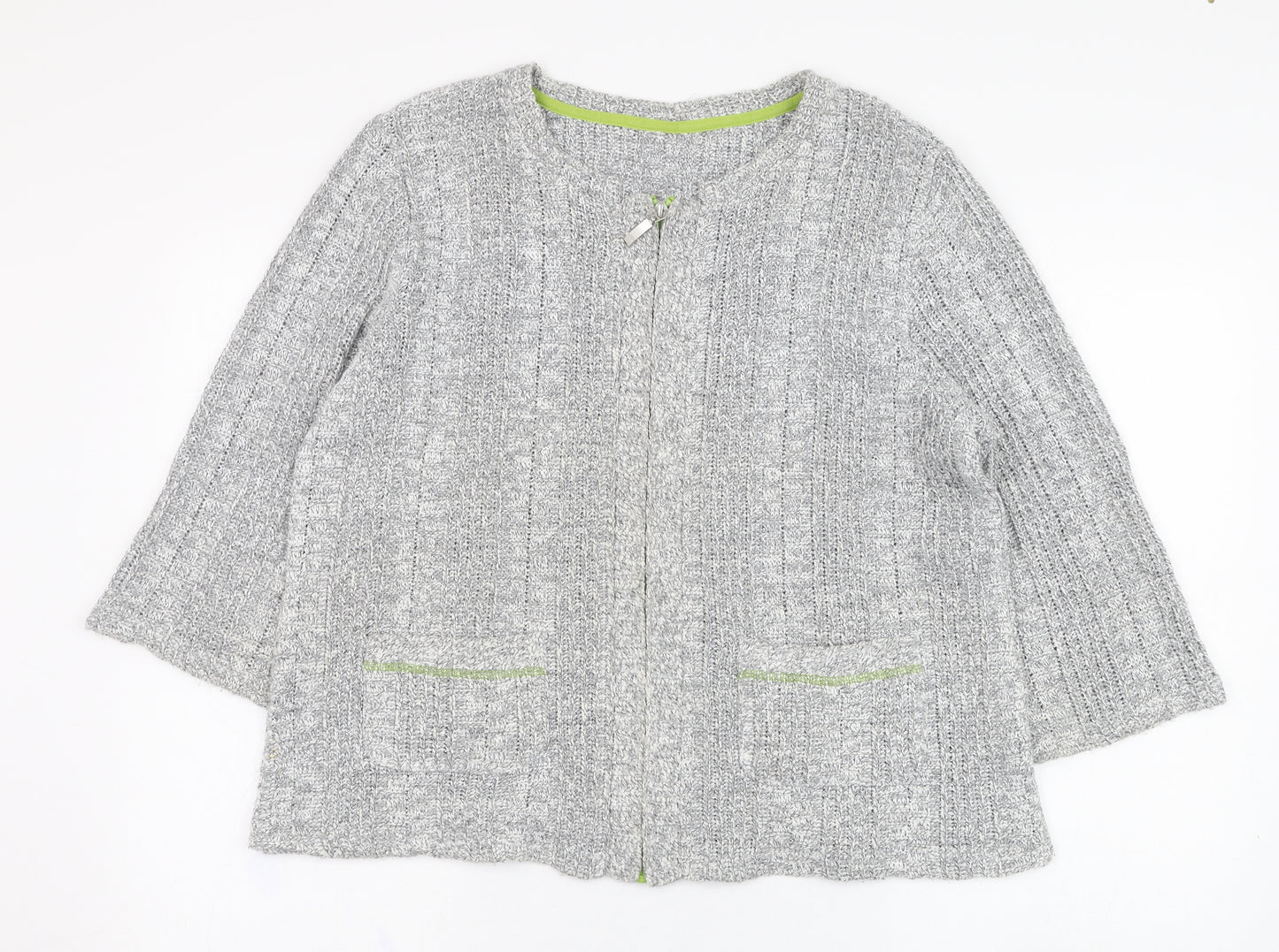 Marks and Spencer Womens Grey Square Neck  Acrylic Full Zip Jumper Size XL