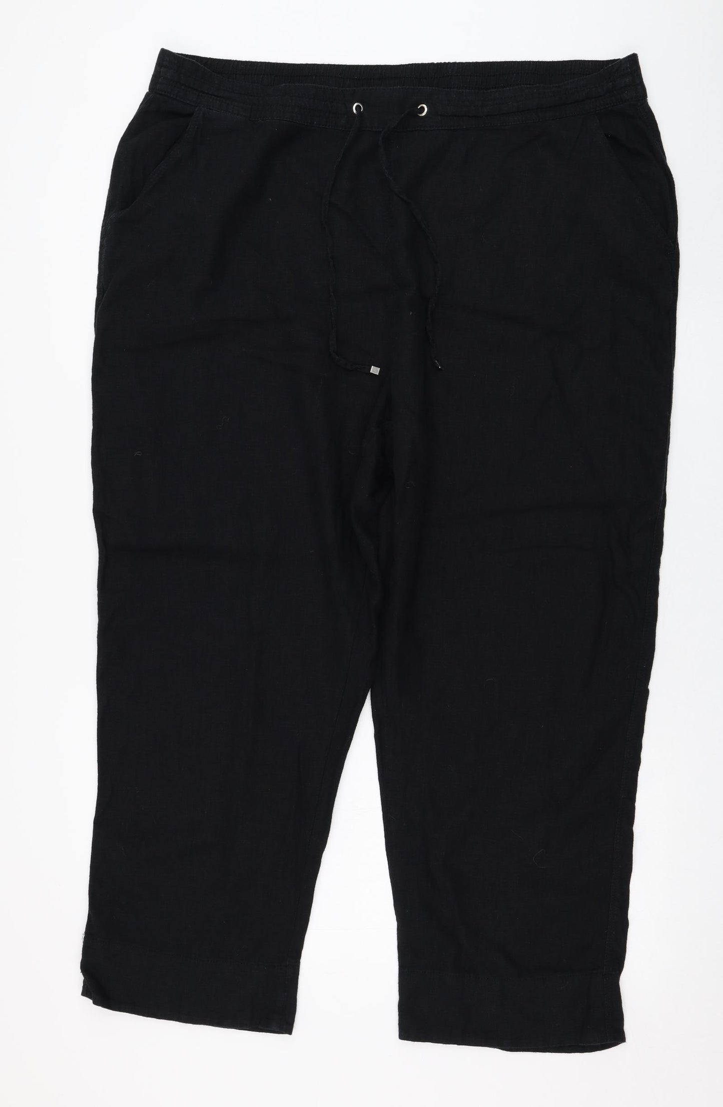 Peacocks Womens Black  Linen Cropped Trousers Size 20 L25 in Regular