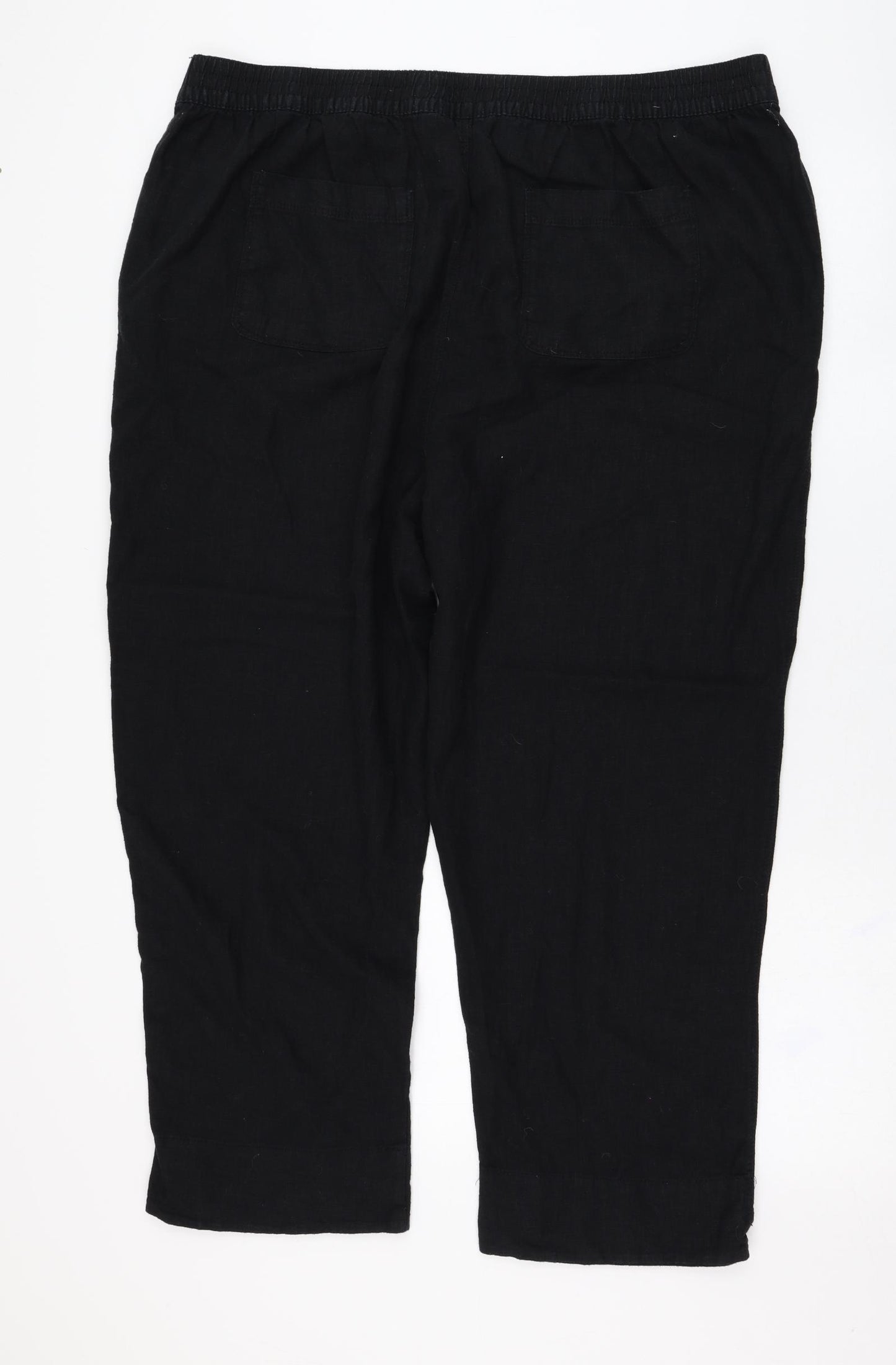 Peacocks Womens Black  Linen Cropped Trousers Size 20 L25 in Regular