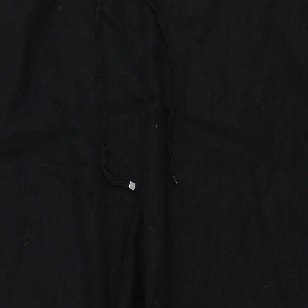 Peacocks Womens Black  Linen Cropped Trousers Size 20 L25 in Regular