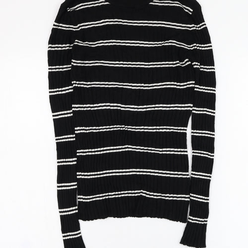 H&M Womens Black Round Neck Striped Acrylic Pullover Jumper Size S