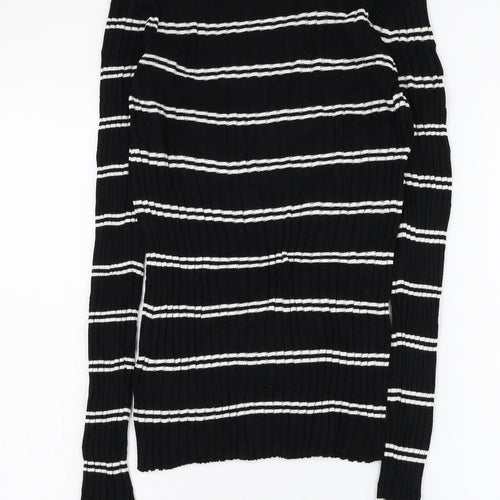 H&M Womens Black Round Neck Striped Acrylic Pullover Jumper Size S