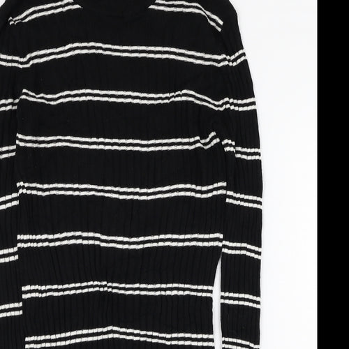 H&M Womens Black Round Neck Striped Acrylic Pullover Jumper Size S
