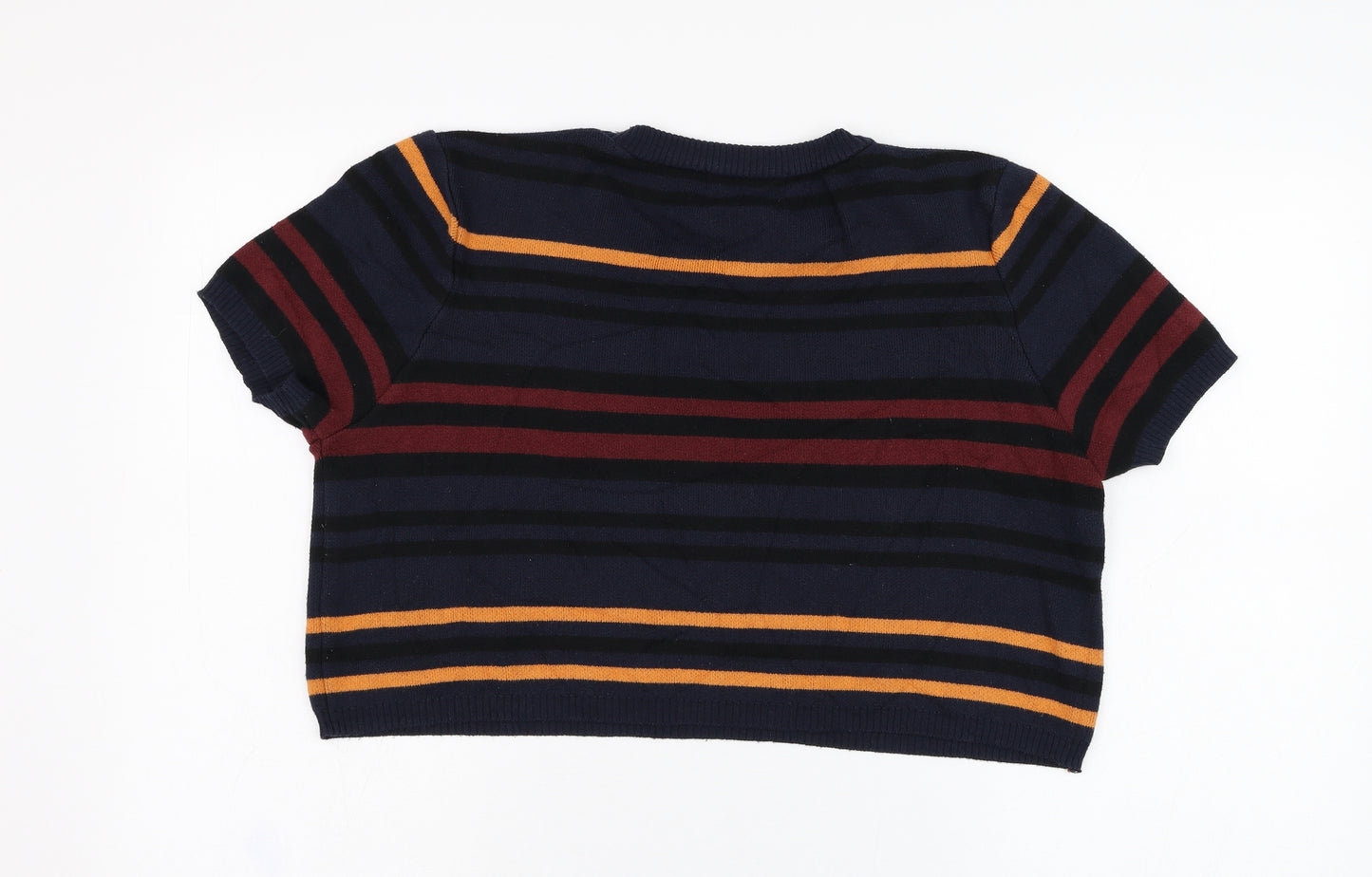 Atmosphere Womens Blue Striped Polyester Cropped T-Shirt Size 18 Round Neck
