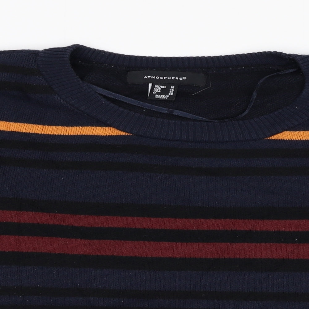 Atmosphere Womens Blue Striped Polyester Cropped T-Shirt Size 18 Round Neck