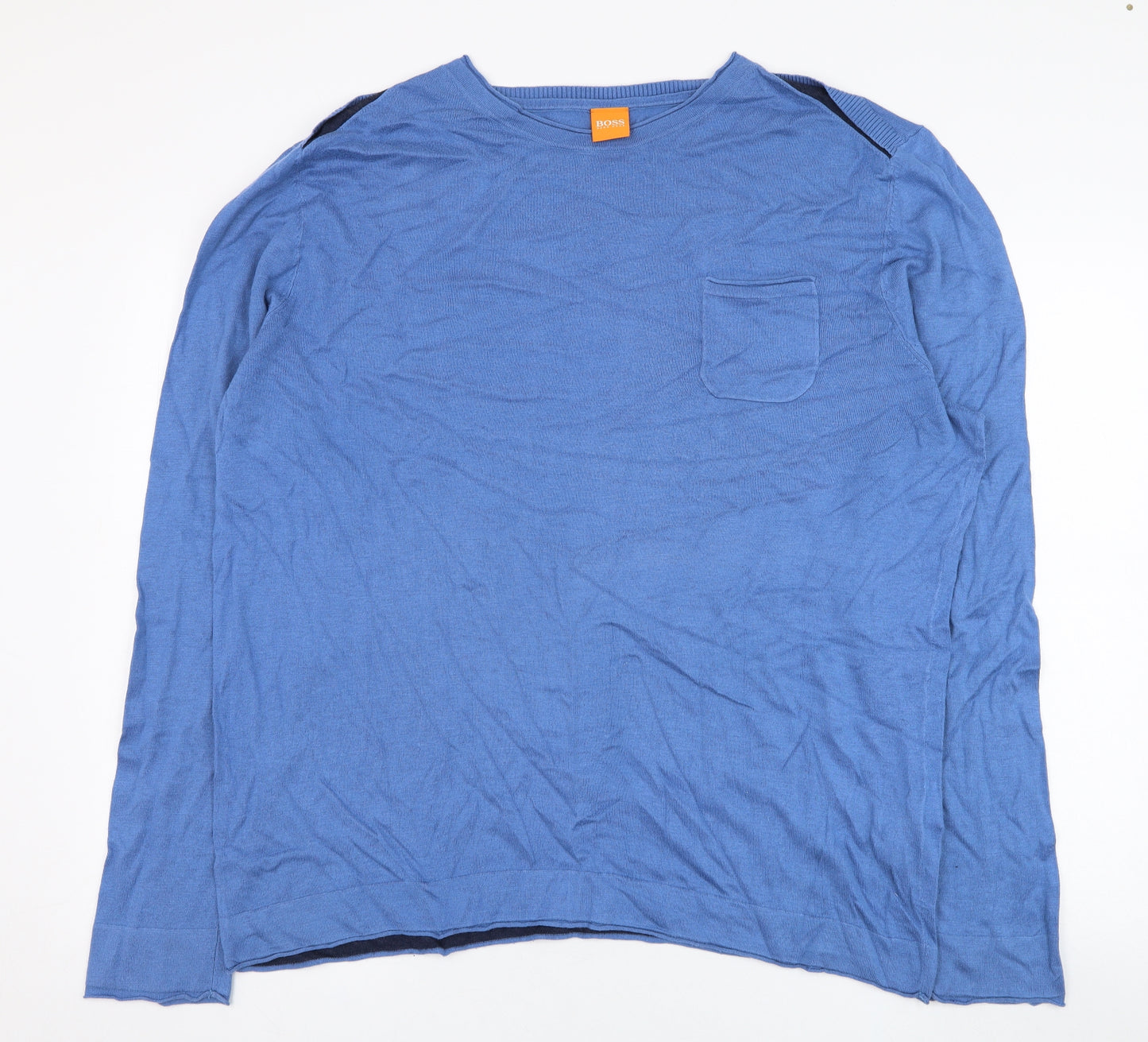 HUGO BOSS Mens Blue Round Neck  Cotton Pullover Jumper Size 3XL