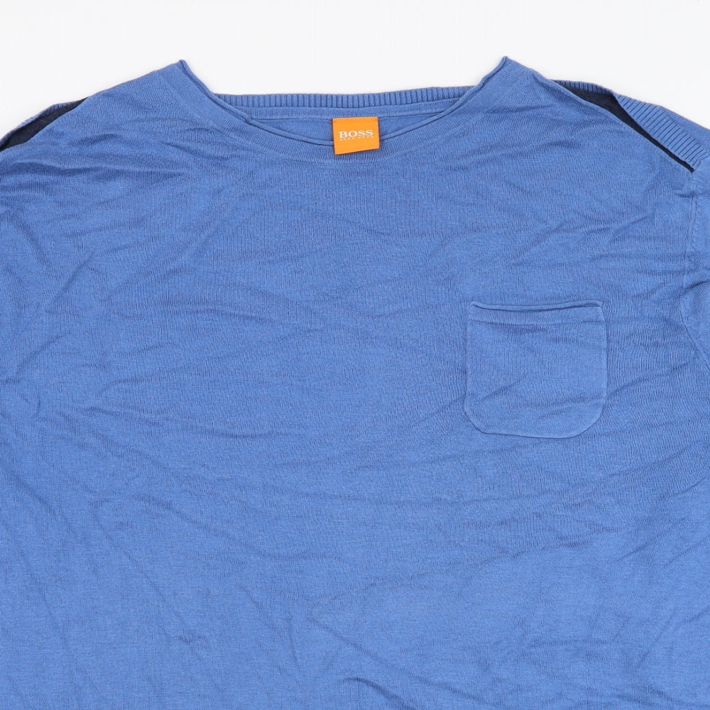 HUGO BOSS Mens Blue Round Neck  Cotton Pullover Jumper Size 3XL