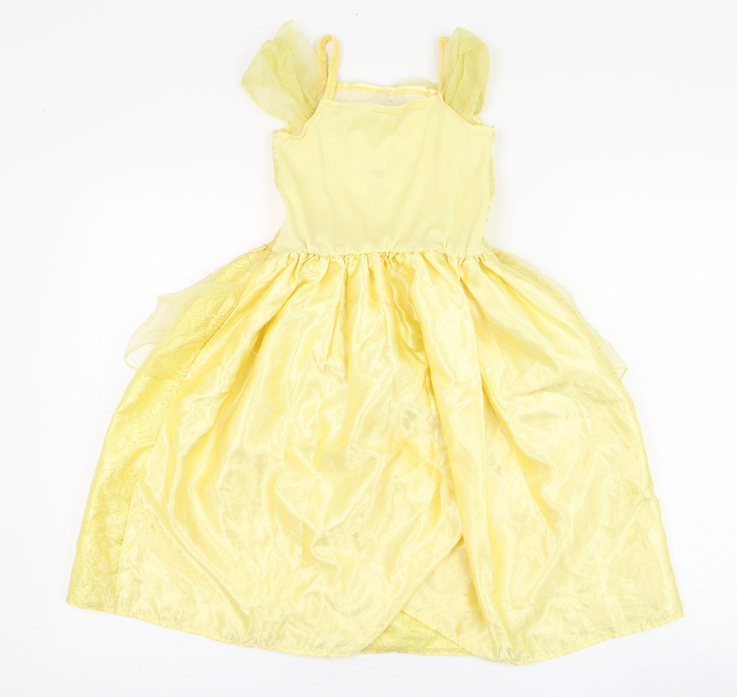 F&F Girls Yellow  Polyester Skater Dress  Size 5-6 Years  Square Neck Pullover - Disney, Belle, Beauty and The Beast