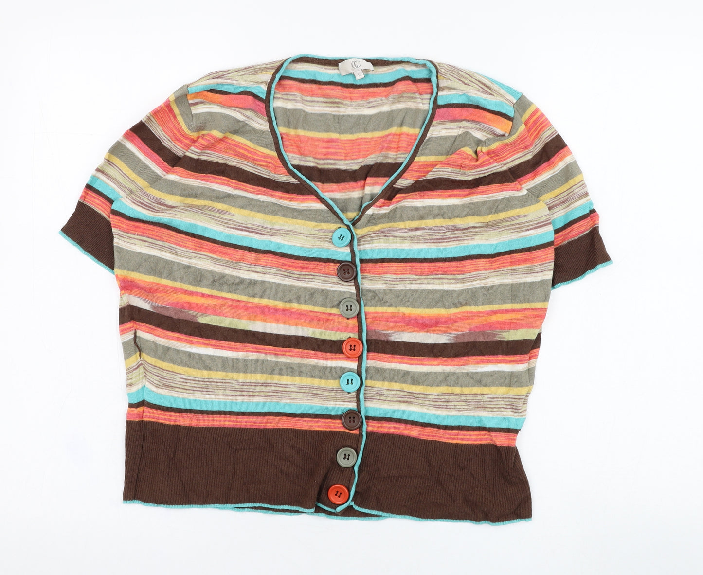 CC Womens Brown V-Neck Striped Viscose Cardigan Jumper Size L