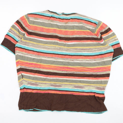 CC Womens Brown V-Neck Striped Viscose Cardigan Jumper Size L