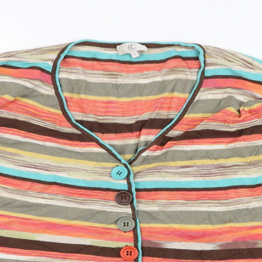 CC Womens Brown V-Neck Striped Viscose Cardigan Jumper Size L